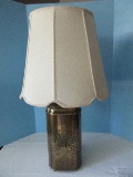 Brass Vessel Style Table Lamp w/ Incised Oriental Bird & Cherry Blossom Design