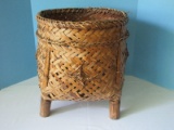 Rattan Planter Intricate Hand Woven Design Diamond & Braided Trim Accents