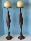 Pair - Cast Metal Modern Contemporary Design Banquet Pillar Candle Stands