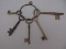 5 Large Brass Skeleton Keys on Ring Holder