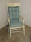 Painted White Spindle Back Rocker w/ Blue Ruffled Back/Seat Cushions