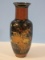 Porcelain Vase Oriental Floral Design w/ Decorative Trim Black Glaze Background