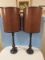 Pair - Pine Early American Style Table Lamps on Antiqued Patina Plinth Metal Base