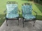 Pair - Black Wrought Iron Dogwood Coil Spring Arm Chairs w/ Cushions