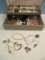 Vintage Buxton Jewelry Box w/ Misc. Fashion Jewelry Brooches, Necklaces, Pendants, Etc.