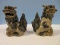 Pair - Male Chinese Guardian Figural Foo Dog Pottery Statuettes