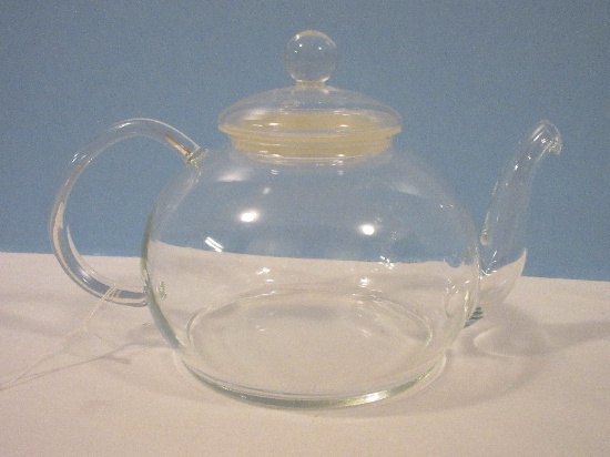 Hand Blown Glass Covered Teapot w/ Applied Handle