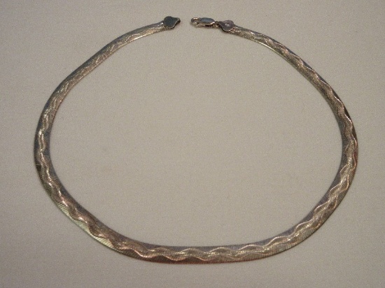 Stamped 925 = Sterling Silver Engraved Herringbone Choker Necklace