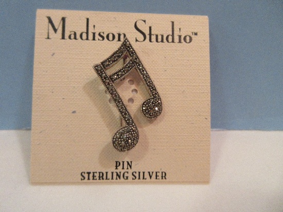 Madison Studio Sterling Silver Eighth Musical Note Pin/Brooch w/ Marcasite