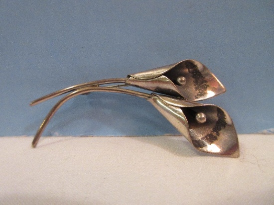 Nye Sterling Silver Double Call Lily Brooch Pin