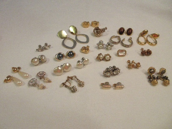 Lot - Fashion Jewelry Clip-On Earrings Rhinestones, Faux Pearls, Dangle, Hoops, Etc.