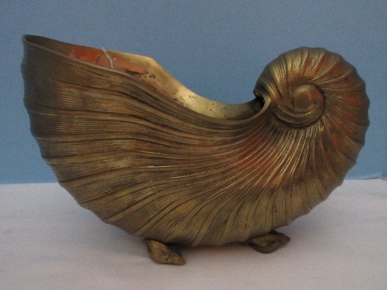 Solid Brass Nautilus Shell Planter on Conch Spiral Shell Feet