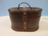Decorative Oval Wooden Box w/ Hinged Lid, Latch & Strap Accent