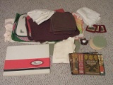 Lot - Misc. Linen Placemats, Tablecloth, Napkins, Coasters, Coco Napkin Rings