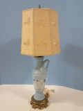 1961 Jim Beam Blue Milk Glass Decanter Grecian Series Converted to Table Lamp