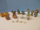 Lot - Figurines Cats, Pair Ceramic/Wooden Dutch Shoes