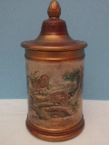 Comoy's of London Tobacco Jar w/ Rubber Seal Lid Pheasants Landscape Scene Gilt Trim