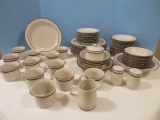 65 Pieces - Japan Stoneware Elegance II Collection Bavarian Brown Pattern Dinnerware