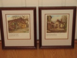 Pair - European Cityscape & Cottage Scene Prints w/ Sheet Music Stanza Beethoven/Strauss
