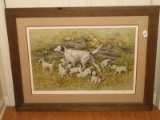Adorable English Setter Family Outing Attributed Robert Abbertt Artist Signed