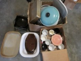 Lot - Misc. Pots, Pans, Glass Baking Dishes, Club, Coffee Cups, Etc.
