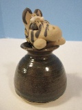 Novelty Pottery Zebra Oil Lamp Artist Signed Base