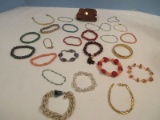 Lot - Misc. Costume Jewelry Bracelets Leather, Omega, Beaded & Other