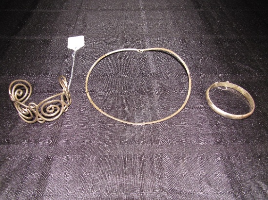 Lot - 925 Circlet Necklace, 925 Circle Bracelet, 925 Scroll/Curled Design Bracelet