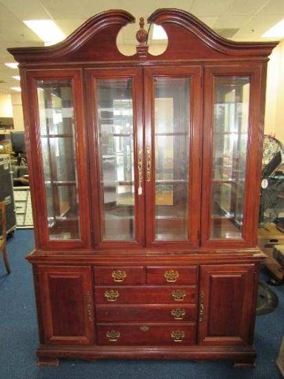 American Drew Tall Wooden China Cabinet Top Twin Doors Glass Windows
