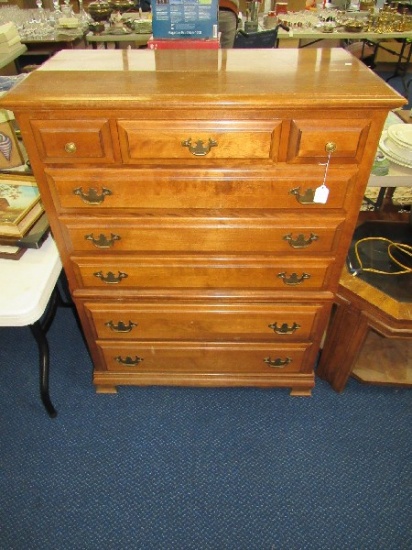 8 Drawers Standing Dresser Brass Batwing Pulls Bracket Feet, Panel Back