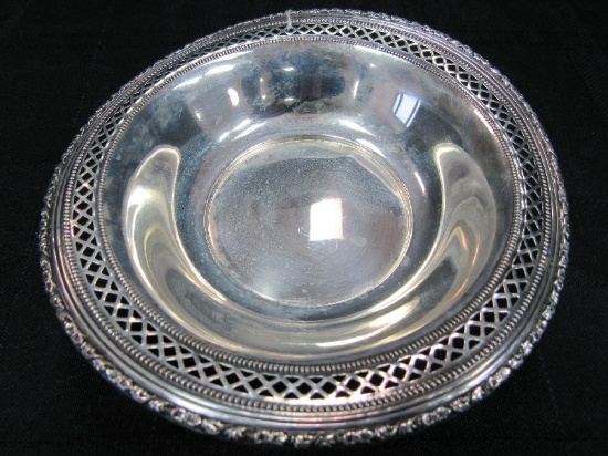 Sterling 208 RLB Stamped Bowl Floral/Scroll Rim Bead/Pierced Band-- +/- 83 Grams