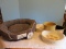 New Happy Tails Vintage Pet Bed Denim Style & Stoneware Dog Bowls