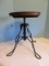 Black Wrought Iron Ice Cream Parlor Style Stool w/ Wooden Seat Adjustable Height