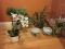 Lot - 3 Silk Plants in Planters, Wreath & 2 Blue/White Semi-Porcelain Planters