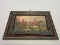 English Equestrian Fox Hunt Scene w/ Hounds Print on Board Molded Burled Finish