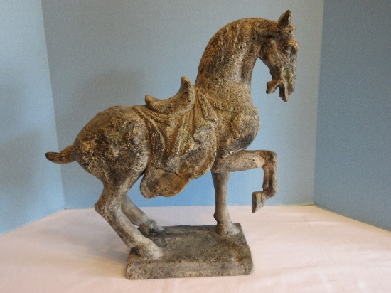 Resin Chinese Ming Dynasty Style Horse 16" Statuette Antique Patina