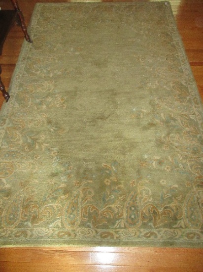 Pottery Barn Hand Tufted Wool Pile Rug Style Ajanta Paisley Pattern Sage/Gold Color