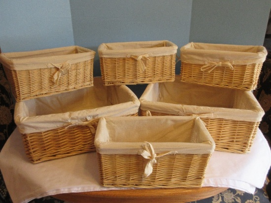 Two 3 Piece Sets Pier 1 Imports Nesting Baskets w/ Cotton Linings
