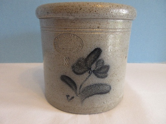 Rockdale Handmade Salt Glaze Union Stoneware Pottery Vessel w/ Cobalt Flower