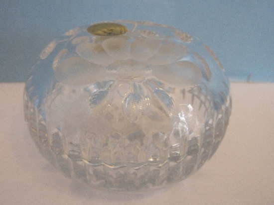 Princess House Lead Crystal Round Covered Ring Holder Box Etched Stem Flower Pattern