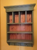 Country Cottage Wall Mount Peggy Hooks w/ Storage Cubbies & Shelves Sage Rubbed Edge