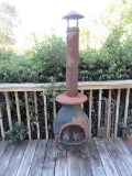 Embossed Grape Vine Cast Metal Chiminea on Scroll Work Base w/ Stove Pipe