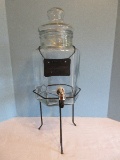 Glass Beverage Dispenser w/ Lid, Spigot & Chalk ID Plate on Black Wire Stand