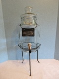 Glass Beverage Dispenser w/ Lid, Spigot & Chalk ID Plate on Black Wire Stand