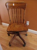 Oak Slat Back Swivel Chair on Casters