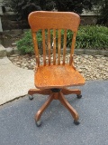 Oak Slat Back Swivel Chair on Casters