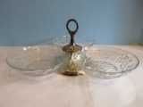 Princess House Fantasia Pattern Floral Design 3 Part Relish Dish w/ Center Handle