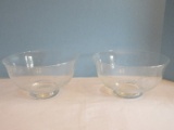 Pair - Hand Blown Footed Bowls Etched Stem Foliage & Flower Design