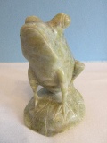 Chinese Carved Green Soapstone Figural Frog on Lily Pad