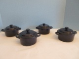Set - 4 Ceramic World Market Bakeware Cobalt Mini Cocotte w/ Double Handles & Lids
